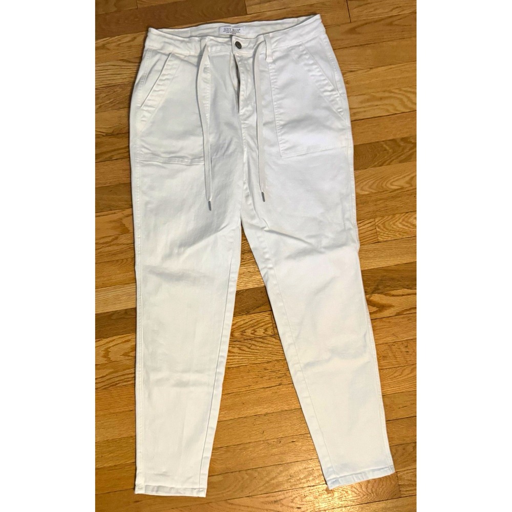 Judy Blue Women's White Denim Jogger Pants Skinny Mid Rise Drawstring 31" Inseam